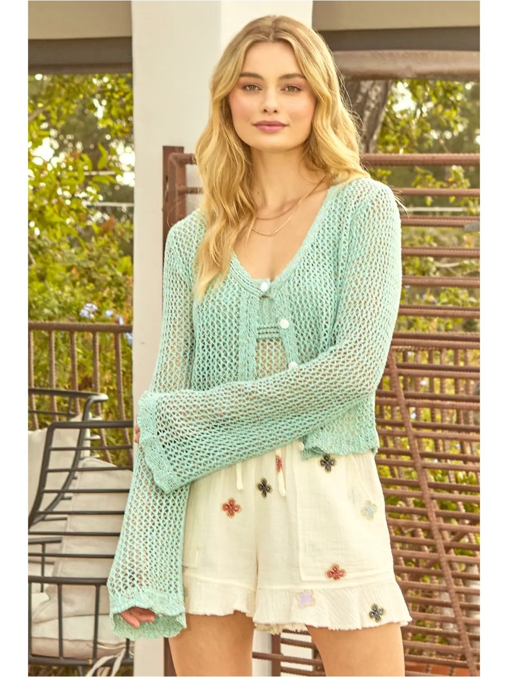 (644) Crochet Style Knit Cardigan - NWT